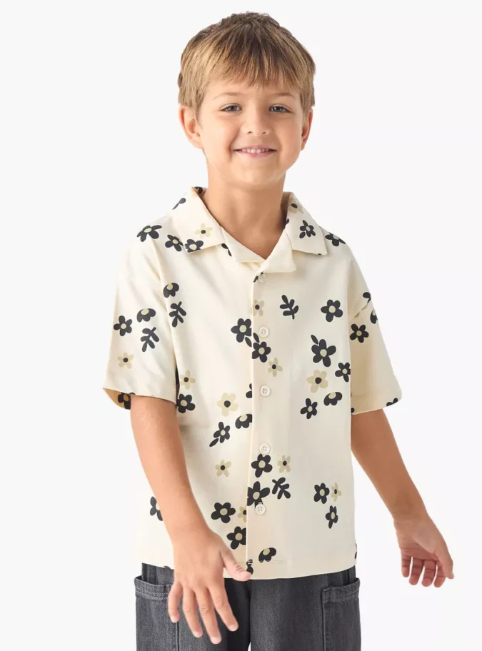Eligo All-Over Floral Print Camp Collar Shirt with Short Sleeves-1