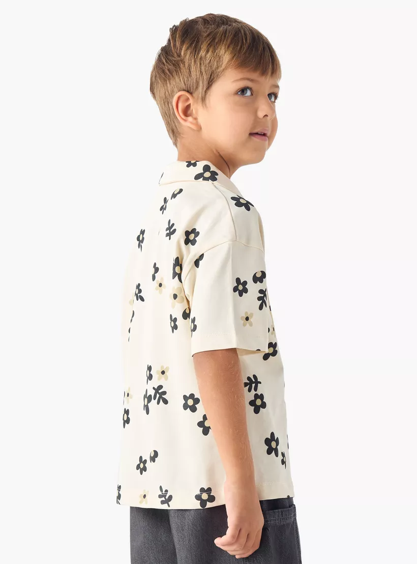 Eligo All-Over Floral Print Camp Collar Shirt with Short Sleeves-2