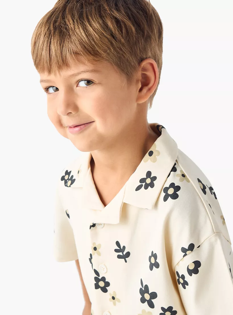 Eligo All-Over Floral Print Camp Collar Shirt with Short Sleeves-3
