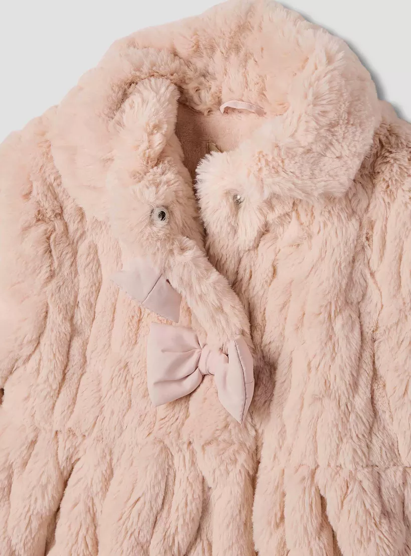 Eligo Bow Accent Collared Jacket with Long Sleeves-3