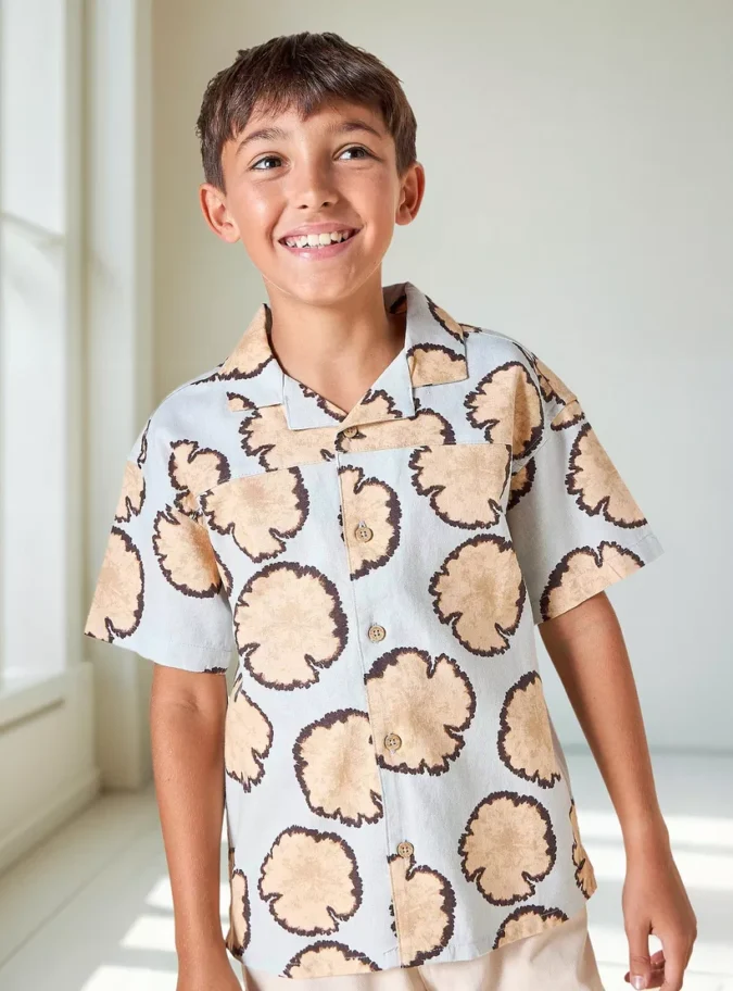 Eligo Printed Shirt with Short Sleeves and Camp Collar-1
