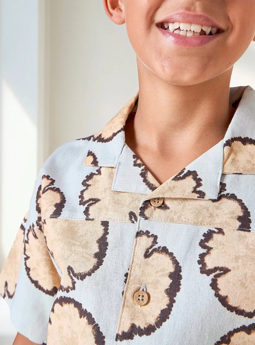 Eligo Printed Shirt with Short Sleeves and Camp Collar-3