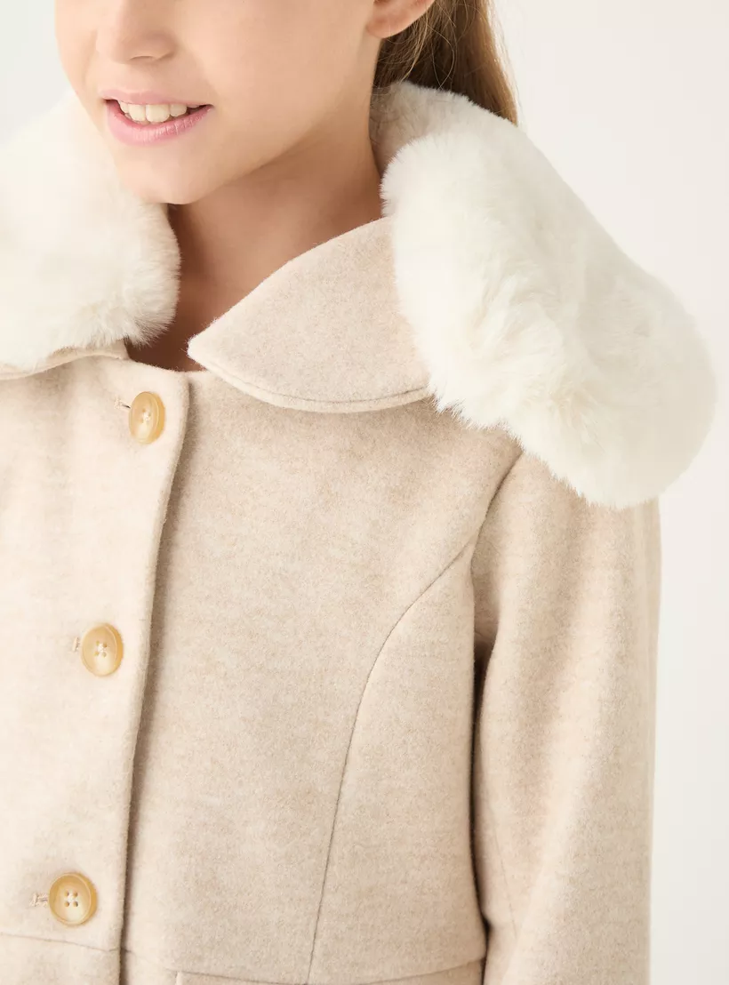 Eligo Solid Longline Jacket with Long Sleeves and Faux Fur Detail-4