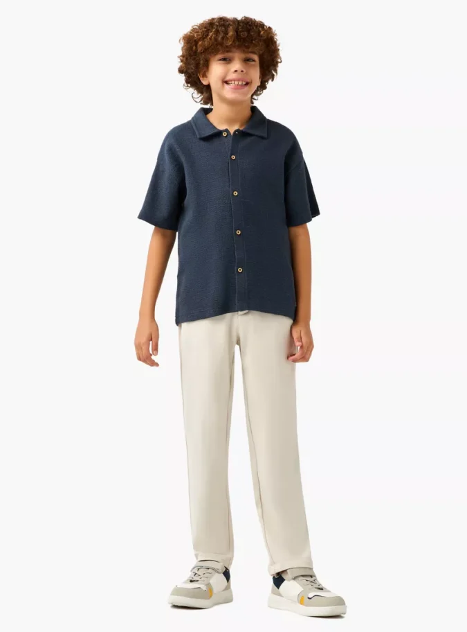 Eligo Textured Shirt with Collar and Short Sleeves-2