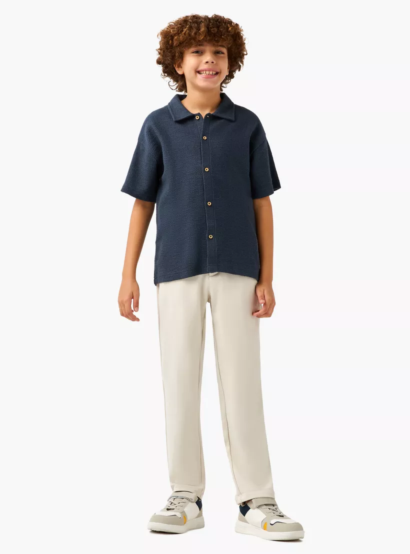 Eligo Textured Shirt with Collar and Short Sleeves-2