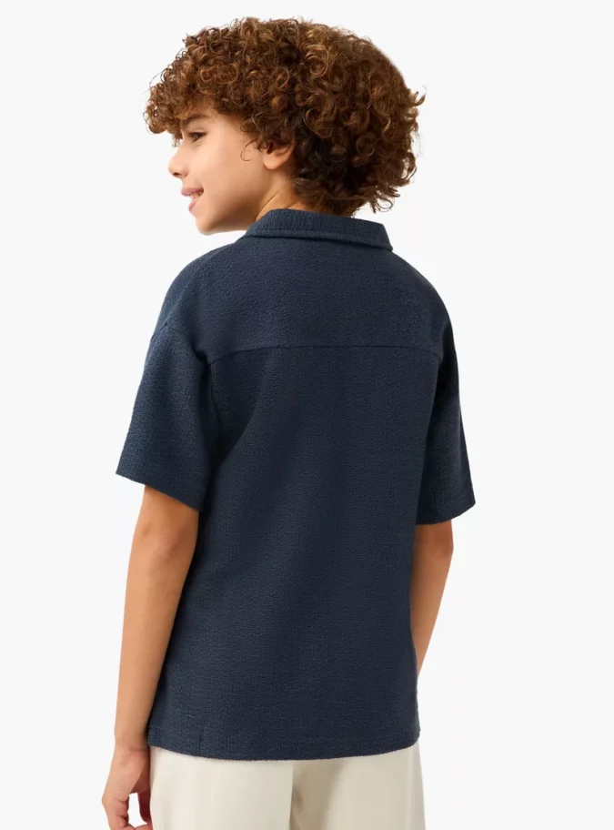 Eligo Textured Shirt with Collar and Short Sleeves-3