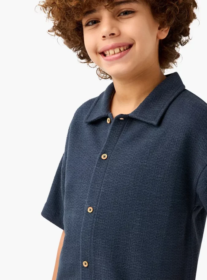 Eligo Textured Shirt with Collar and Short Sleeves-4