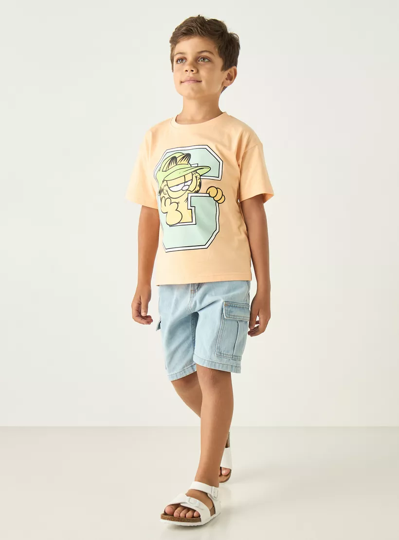 Garfield Print T-shirt with Crew Neck and Short Sleeves-2