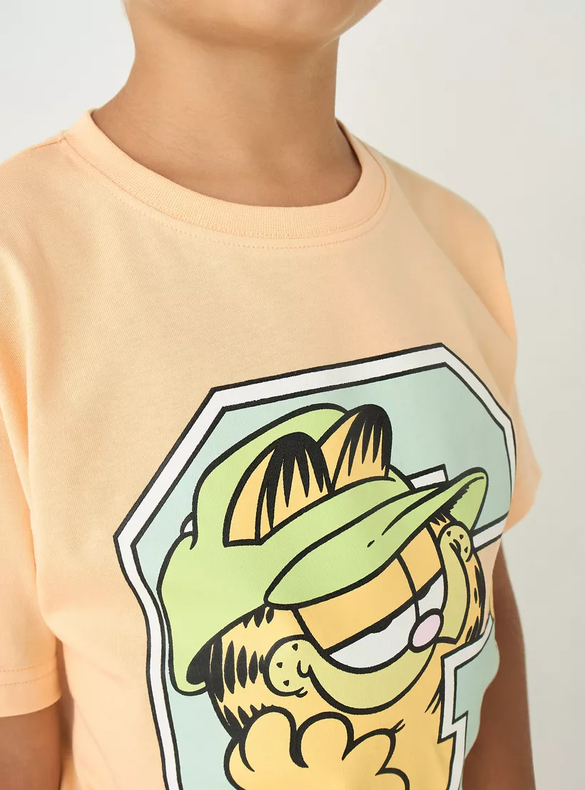 Garfield Print T-shirt with Crew Neck and Short Sleeves-4