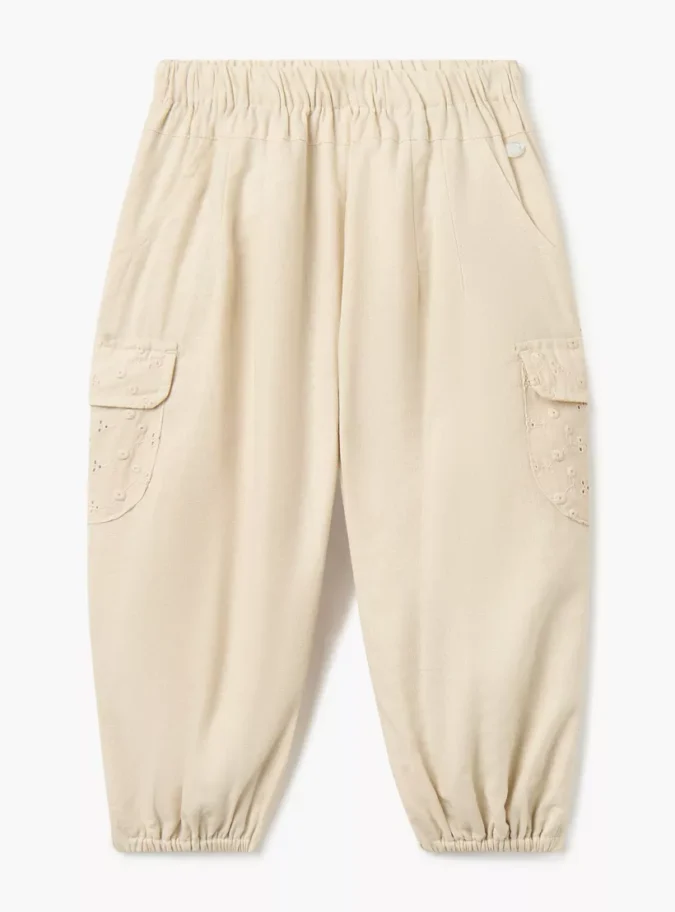 Giggles Solid Joggers with Schiffli Detail Pockets and Elasticated Waistband-1