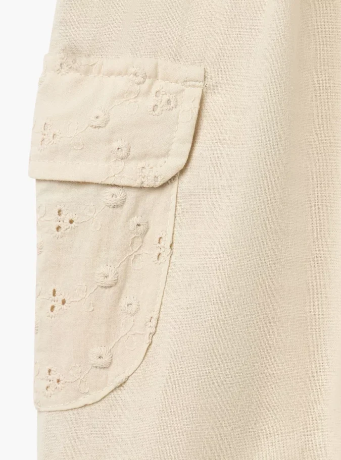 Giggles Solid Joggers with Schiffli Detail Pockets and Elasticated Waistband-3