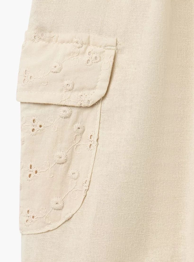 Giggles Solid Joggers with Schiffli Detail Pockets and Elasticated Waistband-3