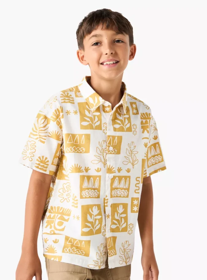 Juniors All-Over Print Shirt with Collar and Short Sleeves-1