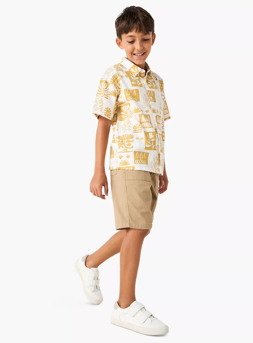 Juniors All-Over Print Shirt with Collar and Short Sleeves-2