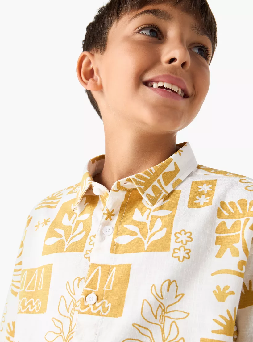 Juniors All-Over Print Shirt with Collar and Short Sleeves-4