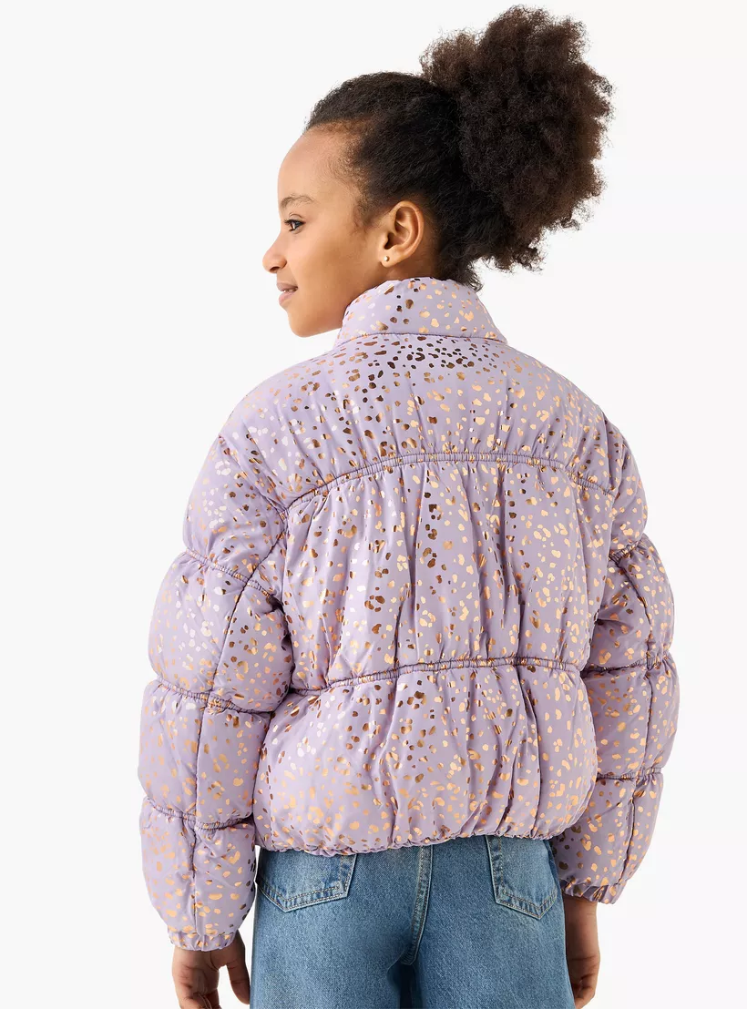 Juniors All-Over Print Zip Through Puffer Jacket with Pockets-3