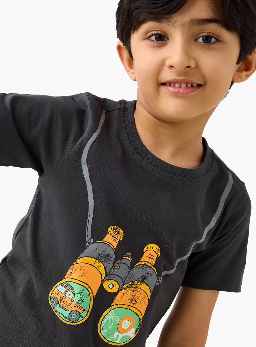 Juniors Binocular Print T-shirt with Short Sleeves-4