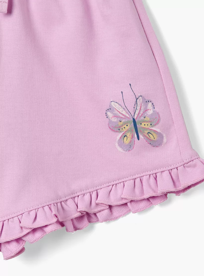 Juniors Butterfly Print Shorts with Ruffle Detail and Elasticated Waistband-4