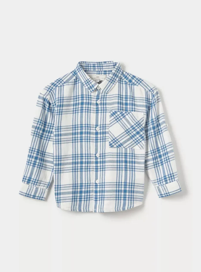 Juniors Checked Shirt with Long Sleeves and Pocket-1
