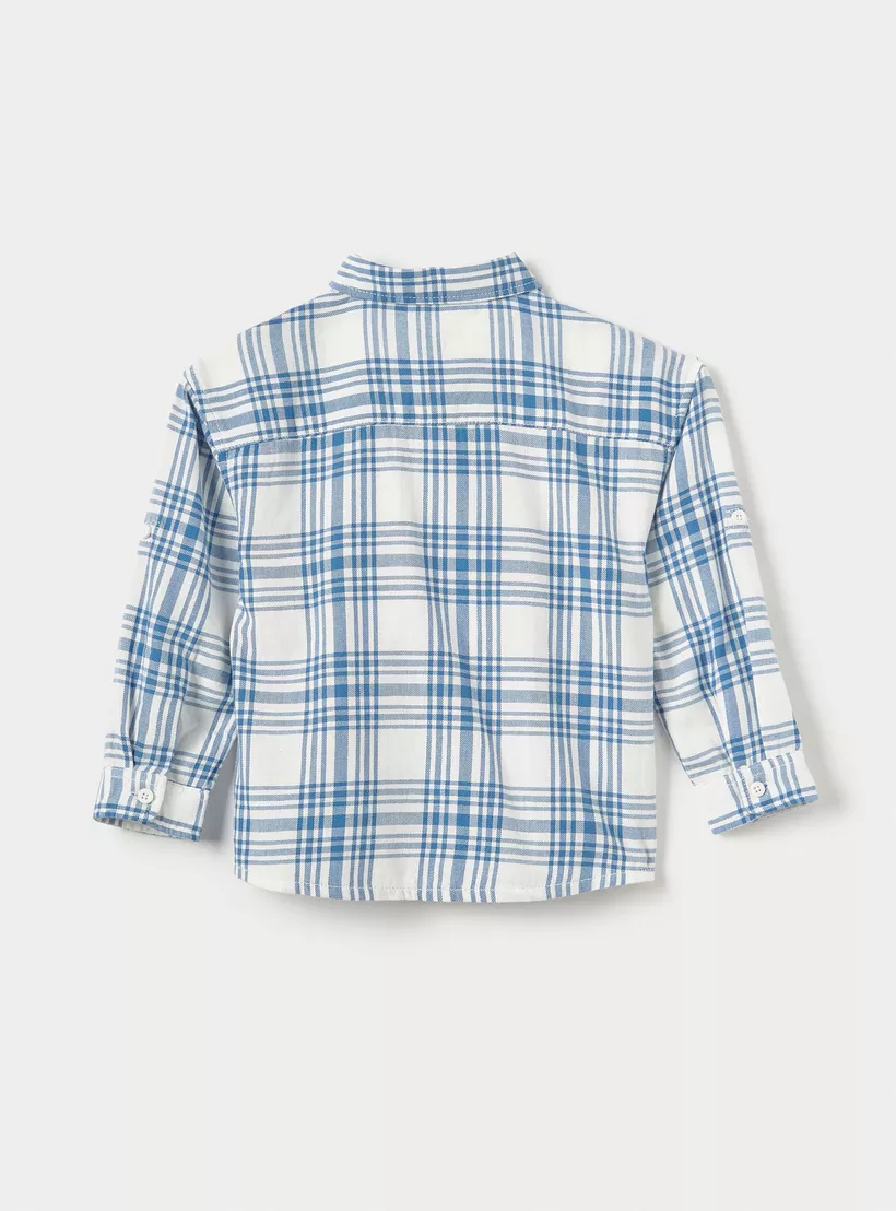 Juniors Checked Shirt with Long Sleeves and Pocket-2