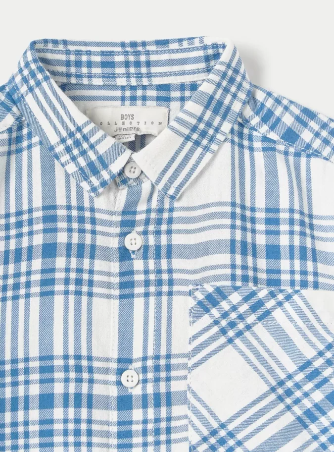 Juniors Checked Shirt with Long Sleeves and Pocket-3