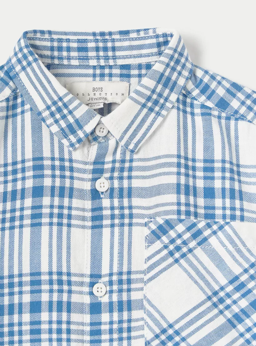 Juniors Checked Shirt with Long Sleeves and Pocket-3