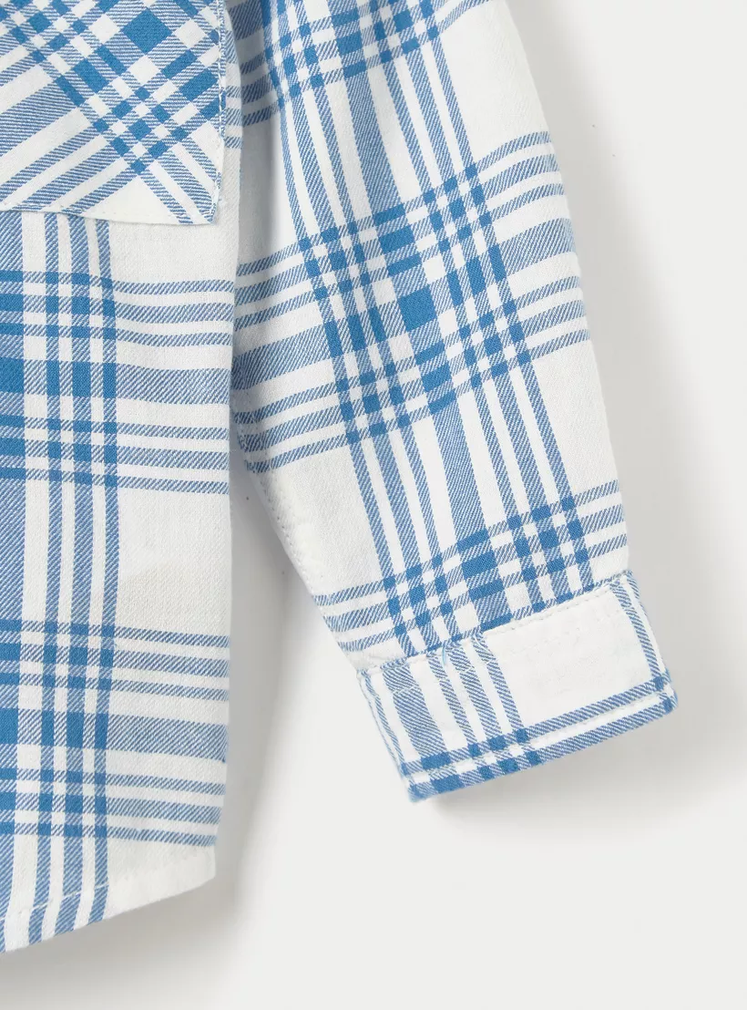 Juniors Checked Shirt with Long Sleeves and Pocket-4