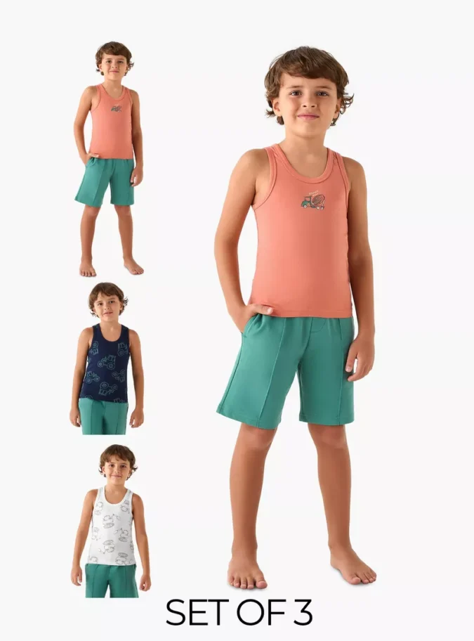 Juniors Construction Vehicle Print Vest - Set of 3-1