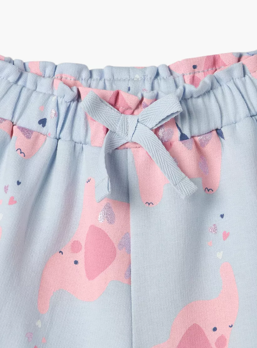 Juniors Elephant Print Shorts with Drawstring Closure and Ruffle Hem-3