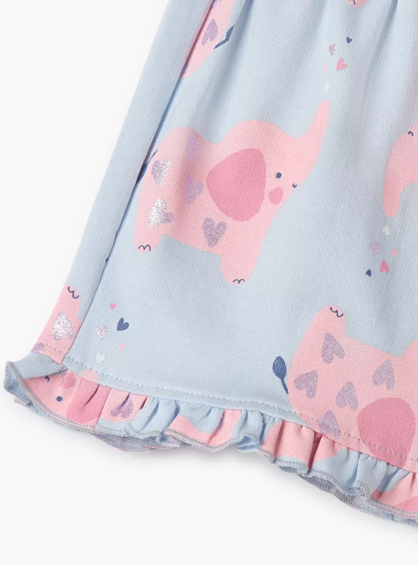 Juniors Elephant Print Shorts with Drawstring Closure and Ruffle Hem-4