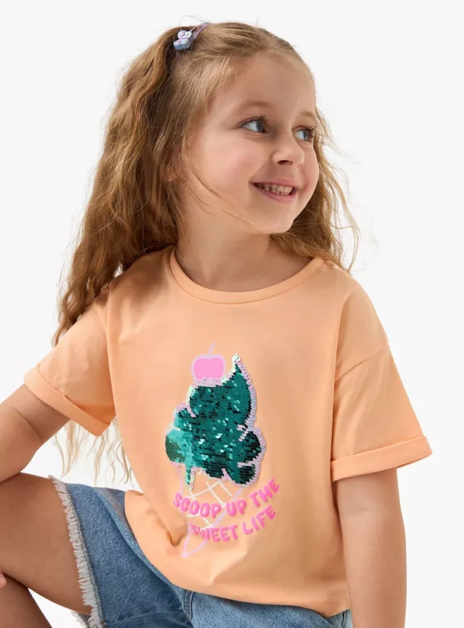 Juniors Embellished T-shirt with Short Sleeves-1