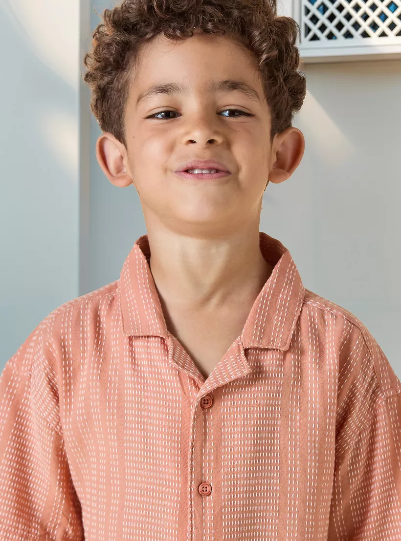 Juniors Embroidered Shirt with Camp Collar and Short Sleeves-3