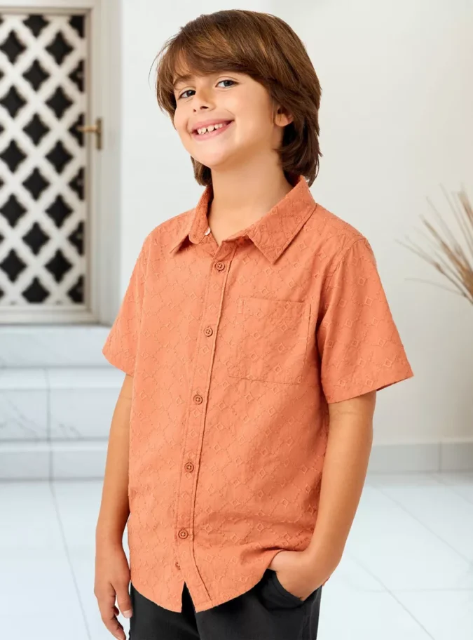 Juniors Embroidered Shirt with Short Sleeves-1
