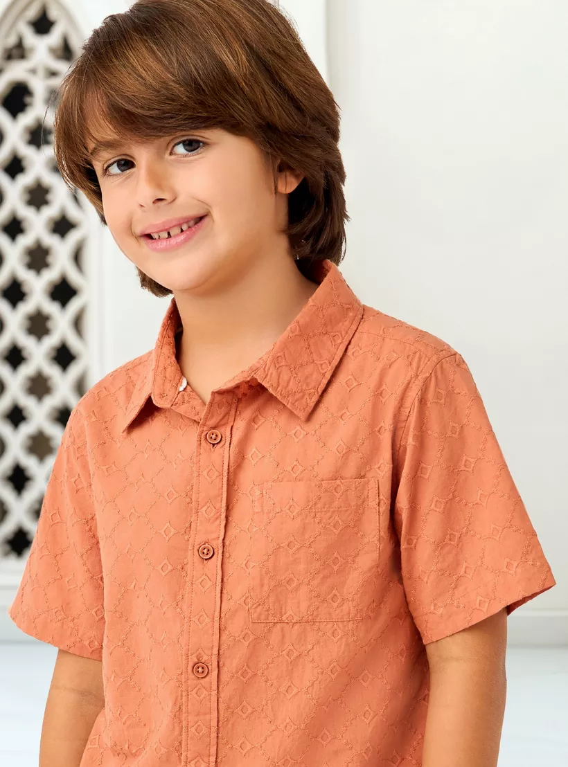 Juniors Embroidered Shirt with Short Sleeves-2