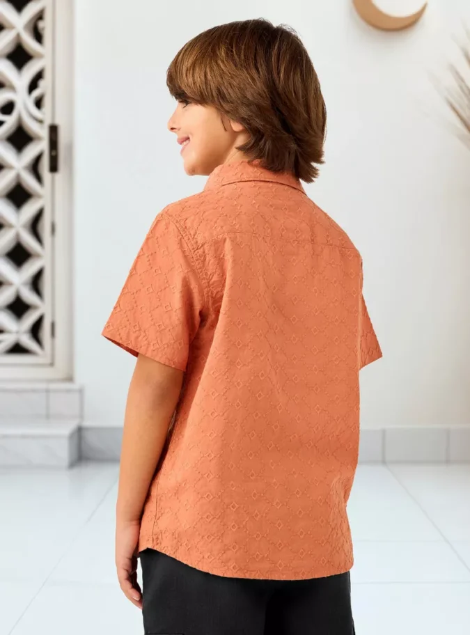 Juniors Embroidered Shirt with Short Sleeves-3