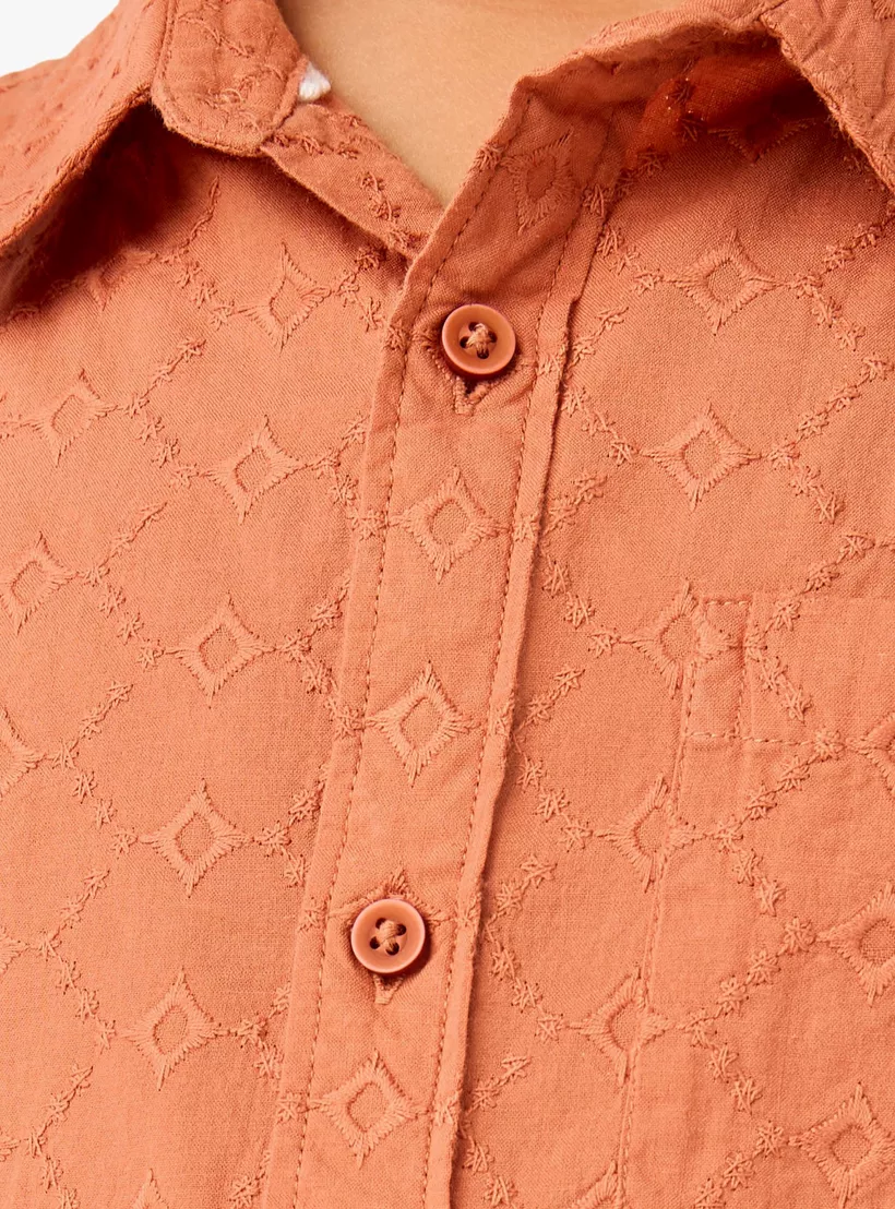 Juniors Embroidered Shirt with Short Sleeves-4