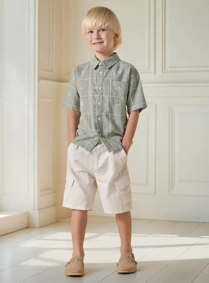 Juniors Embroidered Short Sleeve Shirt with Chest Pocket-2