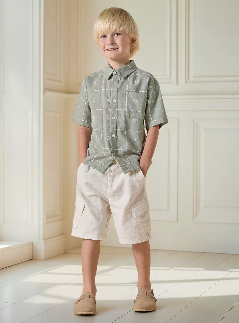 Juniors Embroidered Short Sleeve Shirt with Chest Pocket-2