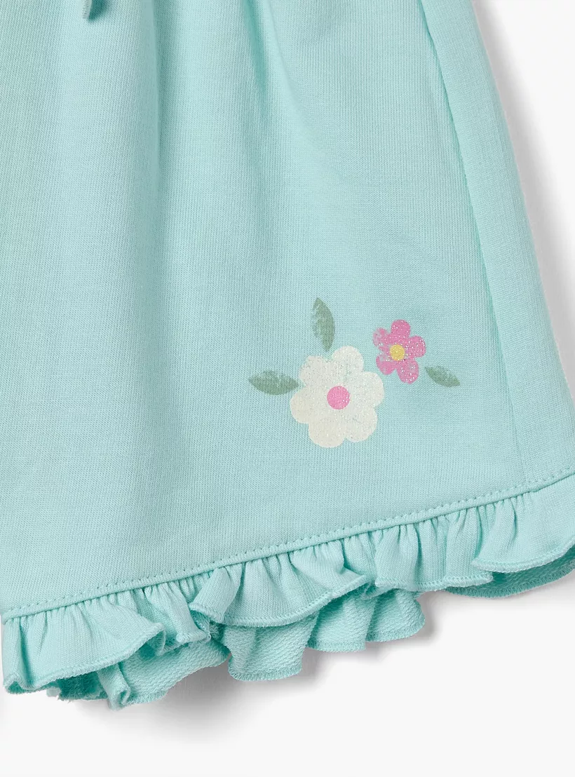 Juniors Floral Print Shorts with Ruffle Detail and Elasticated Waistband-4