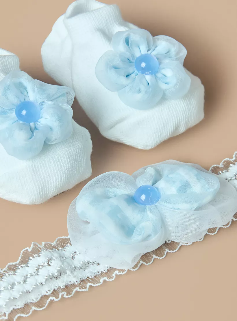Juniors Flower Applique Booties and Headband Set-4