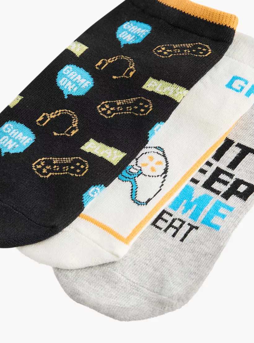Juniors Gamer Print Ankle Length Socks - Set of 3-4