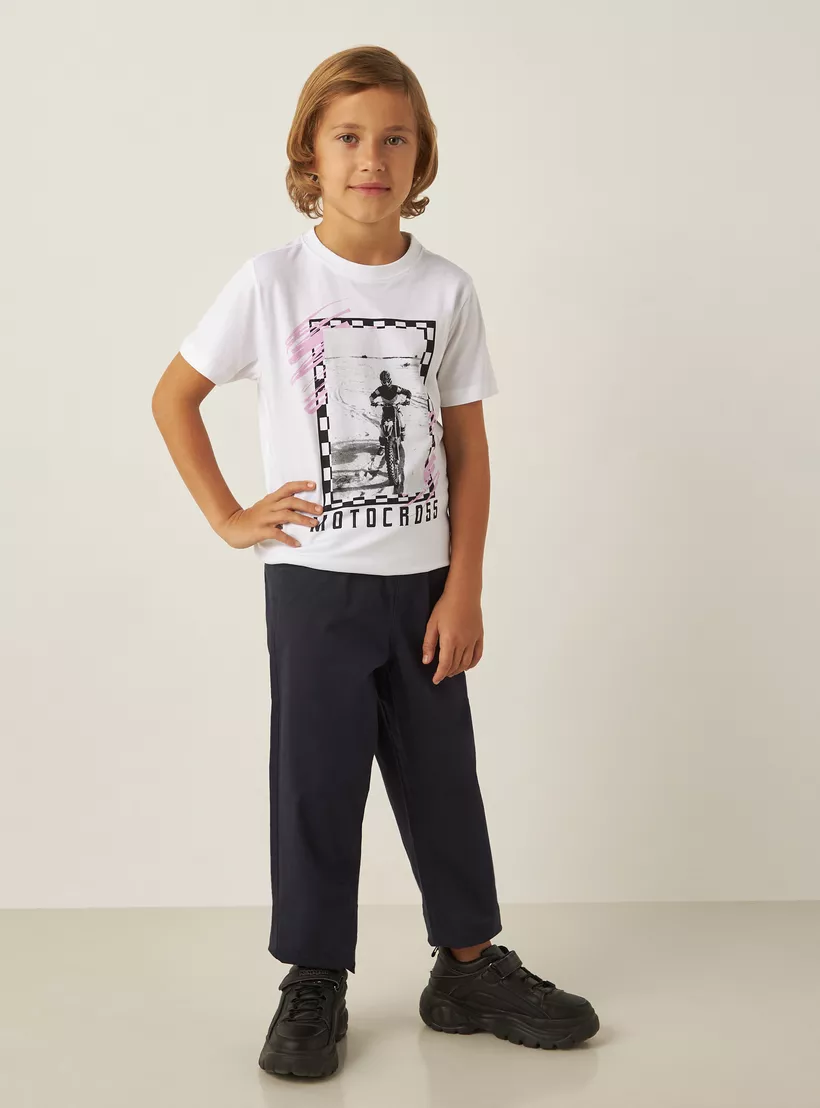 Juniors Graphic Print Crew Neck T-shirt with Short Sleeves-2