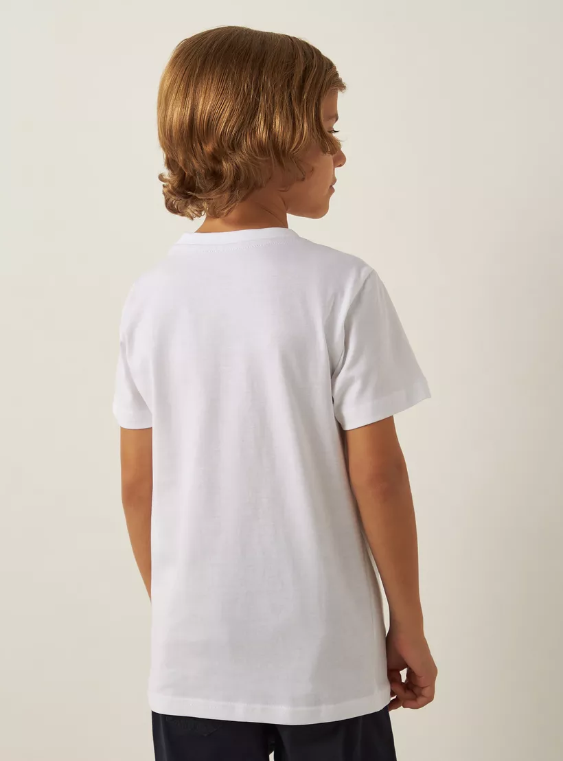 Juniors Graphic Print Crew Neck T-shirt with Short Sleeves-4