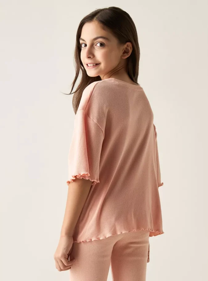 Juniors Heart Embellished T-shirt with Short Sleeves and Lettuce Hem-3