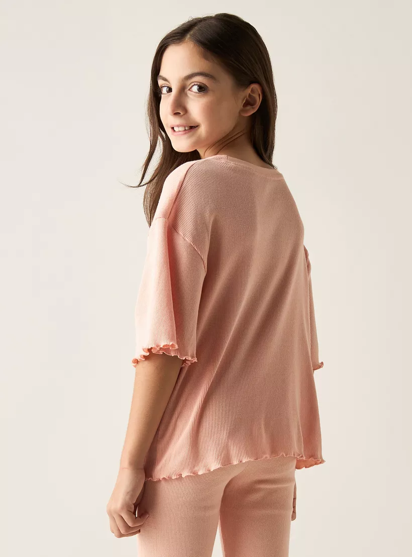 Juniors Heart Embellished T-shirt with Short Sleeves and Lettuce Hem-3