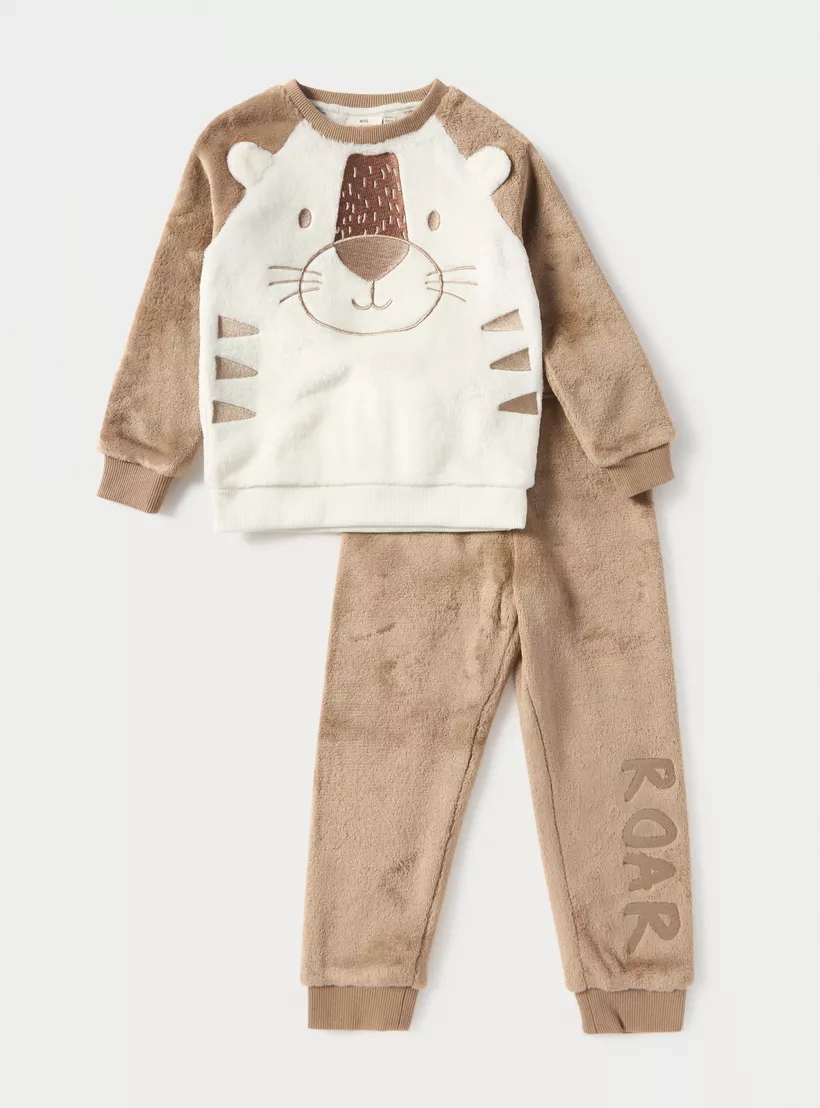 Juniors Lion Applique Sweatshirt and Pyjama Set-2