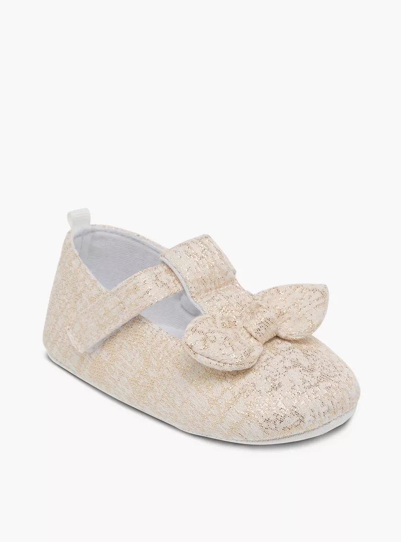 Juniors Metallic Bow Detail Booties with Hook and Loop Closure-2