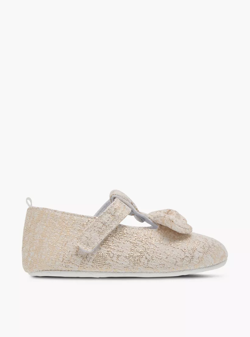 Juniors Metallic Bow Detail Booties with Hook and Loop Closure-3
