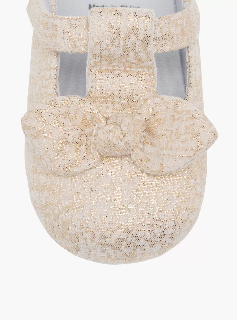 Juniors Metallic Bow Detail Booties with Hook and Loop Closure-4