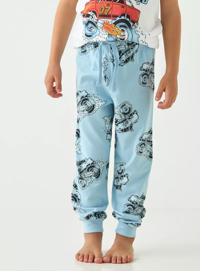 Juniors Monster Truck Print T-shirt and Pyjama Set-3